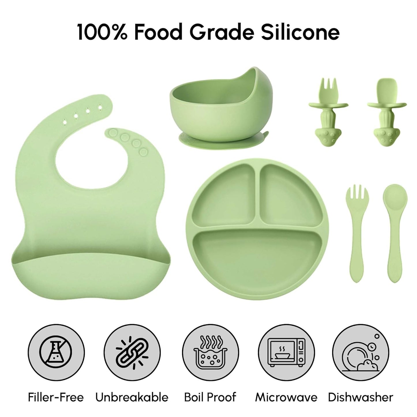 Nebulaxa™ 10 Piece Silicone Feeding Set GREEN