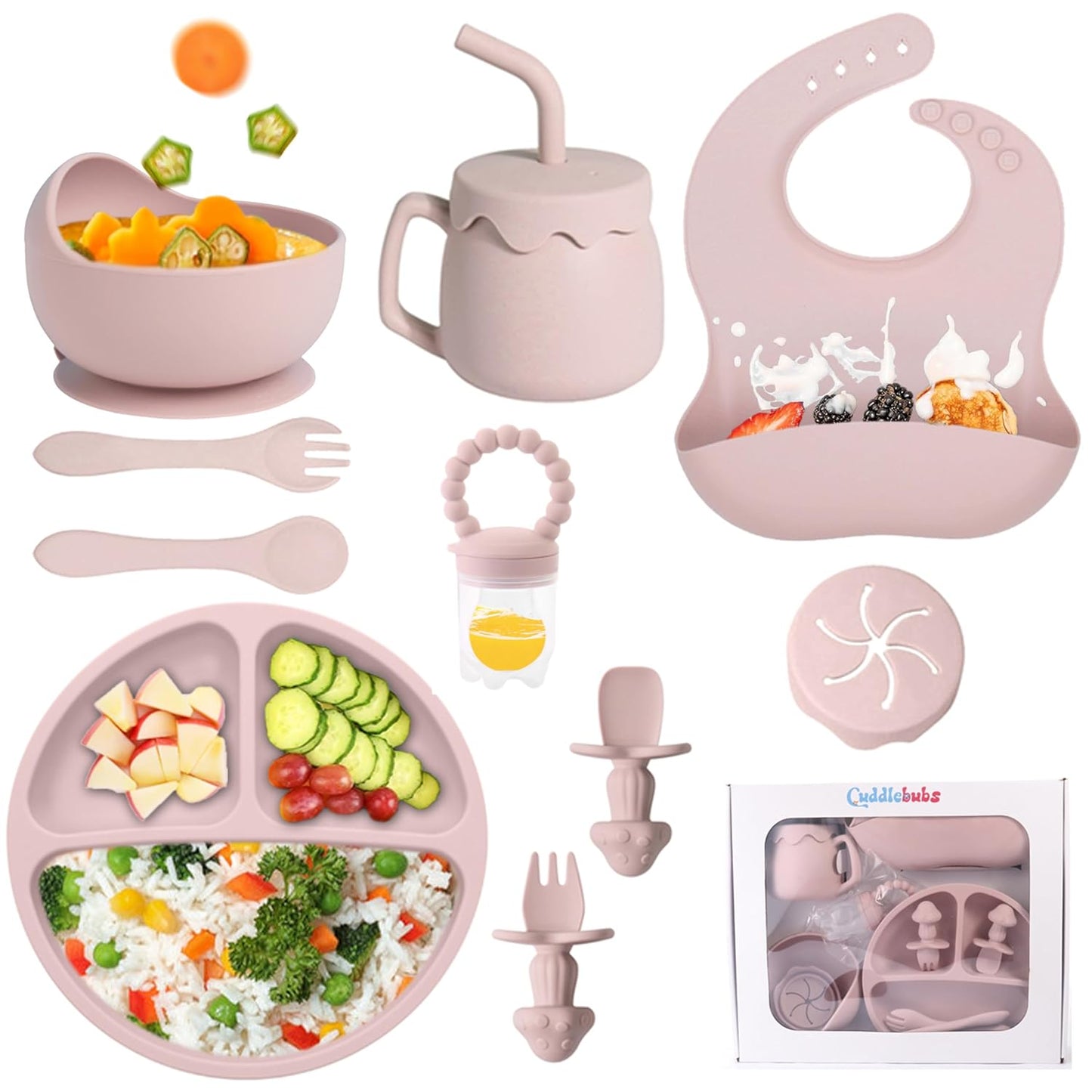 Nebulaxa™ 10 Piece Silicone Feeding Set PINK