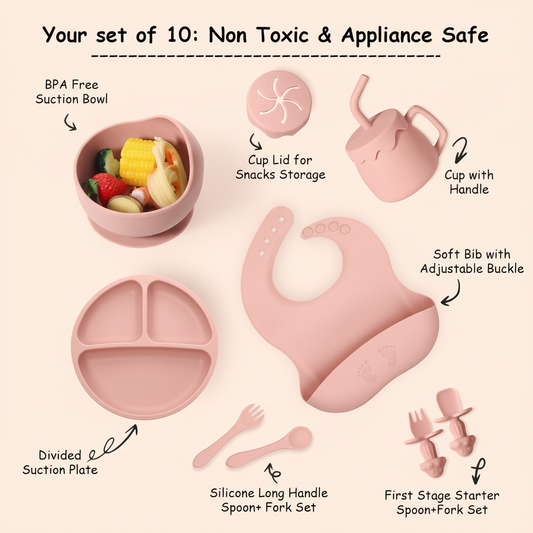 Nebulaxa™ 10 Piece Silicone Feeding Set PINK