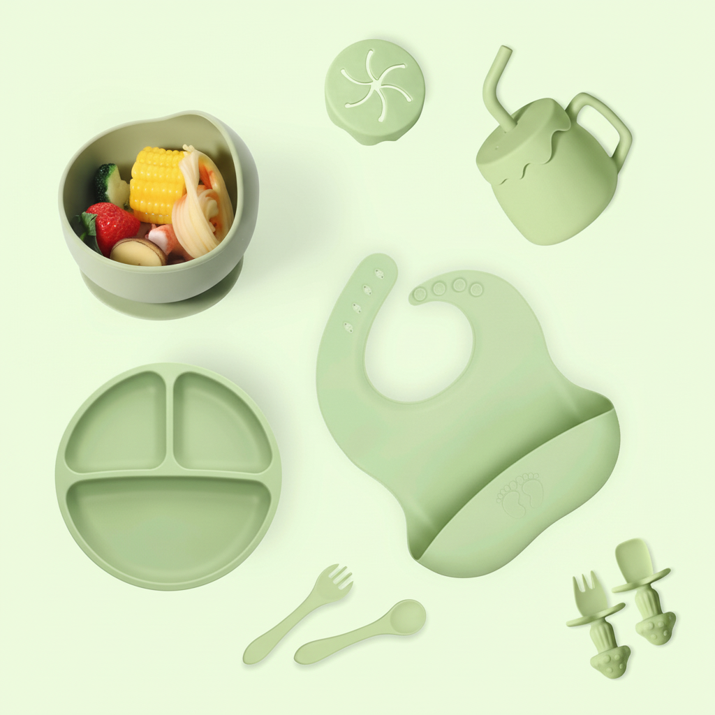 Nebulaxa™ 10 Piece Silicone Feeding Set GREEN