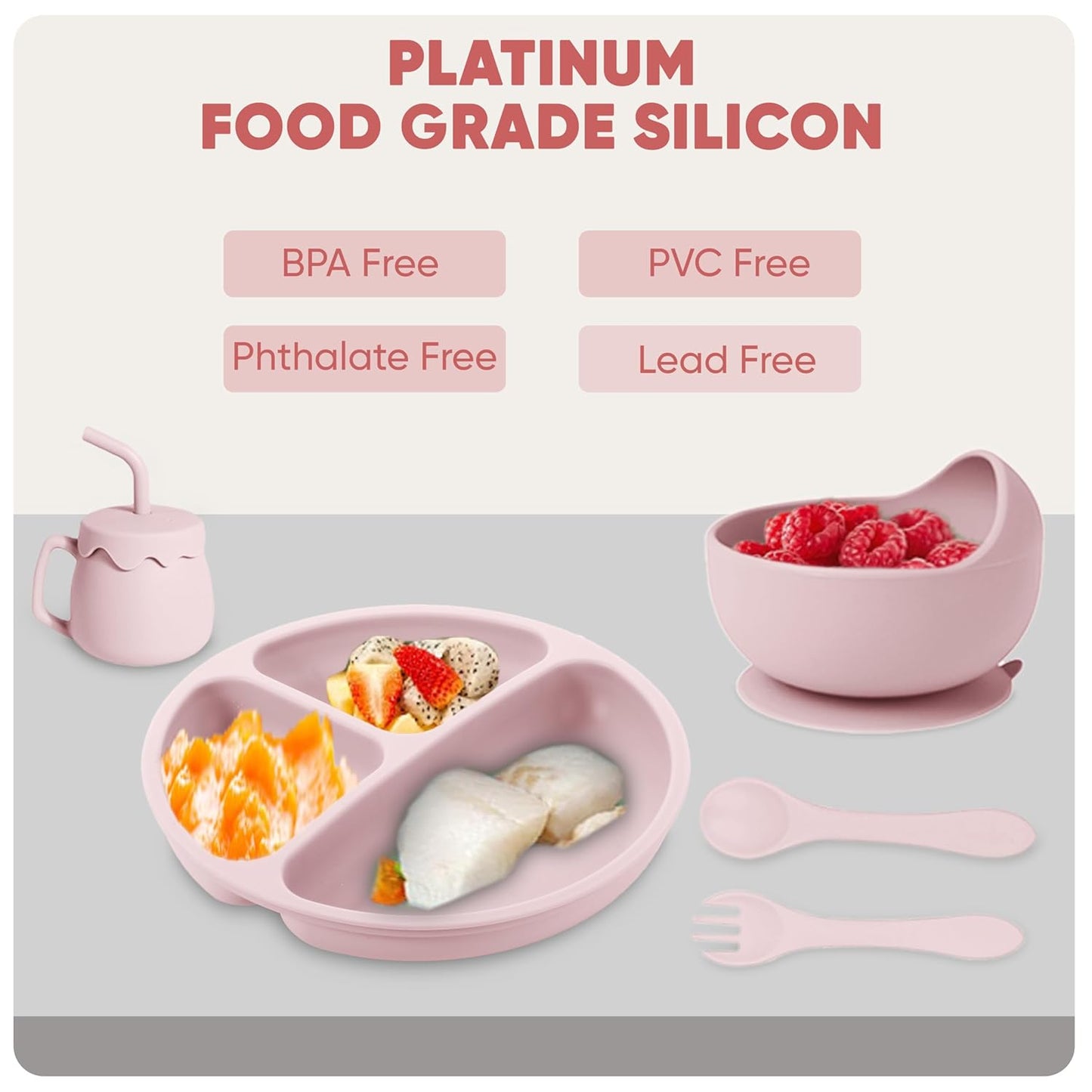 Nebulaxa™ 10 Piece Silicone Feeding Set PINK